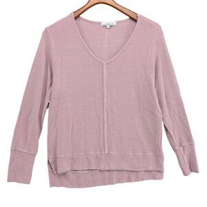 Red Haute V Neck Sweater Top Womens Pink Long Sleeve Made in USA Size L